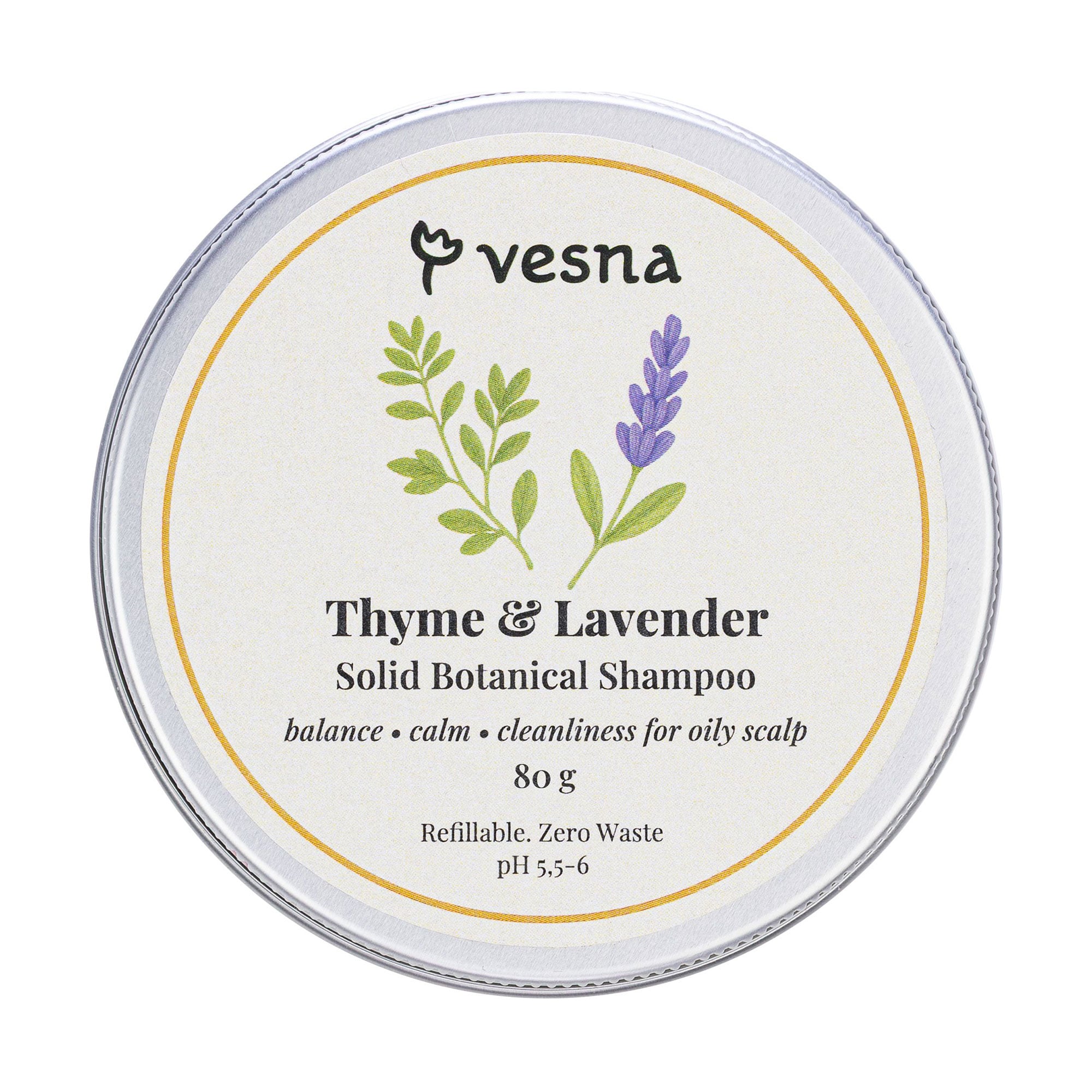 Твердий шампунь для волосся Vesna Solid Botanical Shampoo Чебрець та лаванда, 80 г